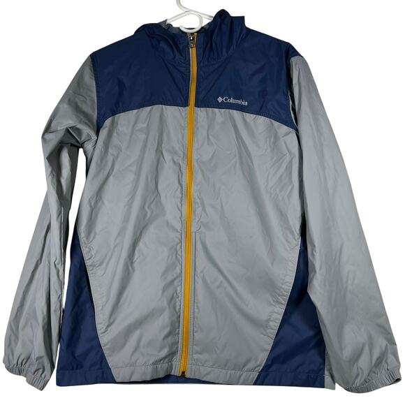 Columbia Youth Rain Jacket Windbreaker Size YXL 18/20 Navy Blue Gray Colorblock - Picture 1 of 8